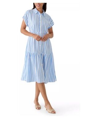 NWT Kim Rogers Blue & White Striped Button-Front Shirt Dress